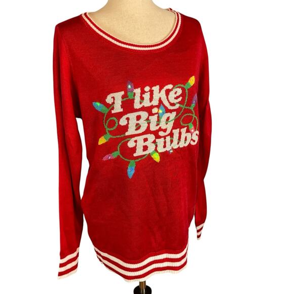 Tipsy Elves Women's I Like Big Bulbs Light Up Ugly Christmas Sweater Red Medium - Picture 4 of 8